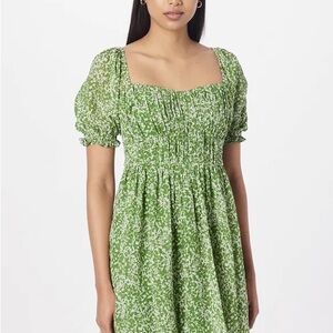 Abercrombie & Fitch Ruched Ruffle Puff Sleeve Mini Dress